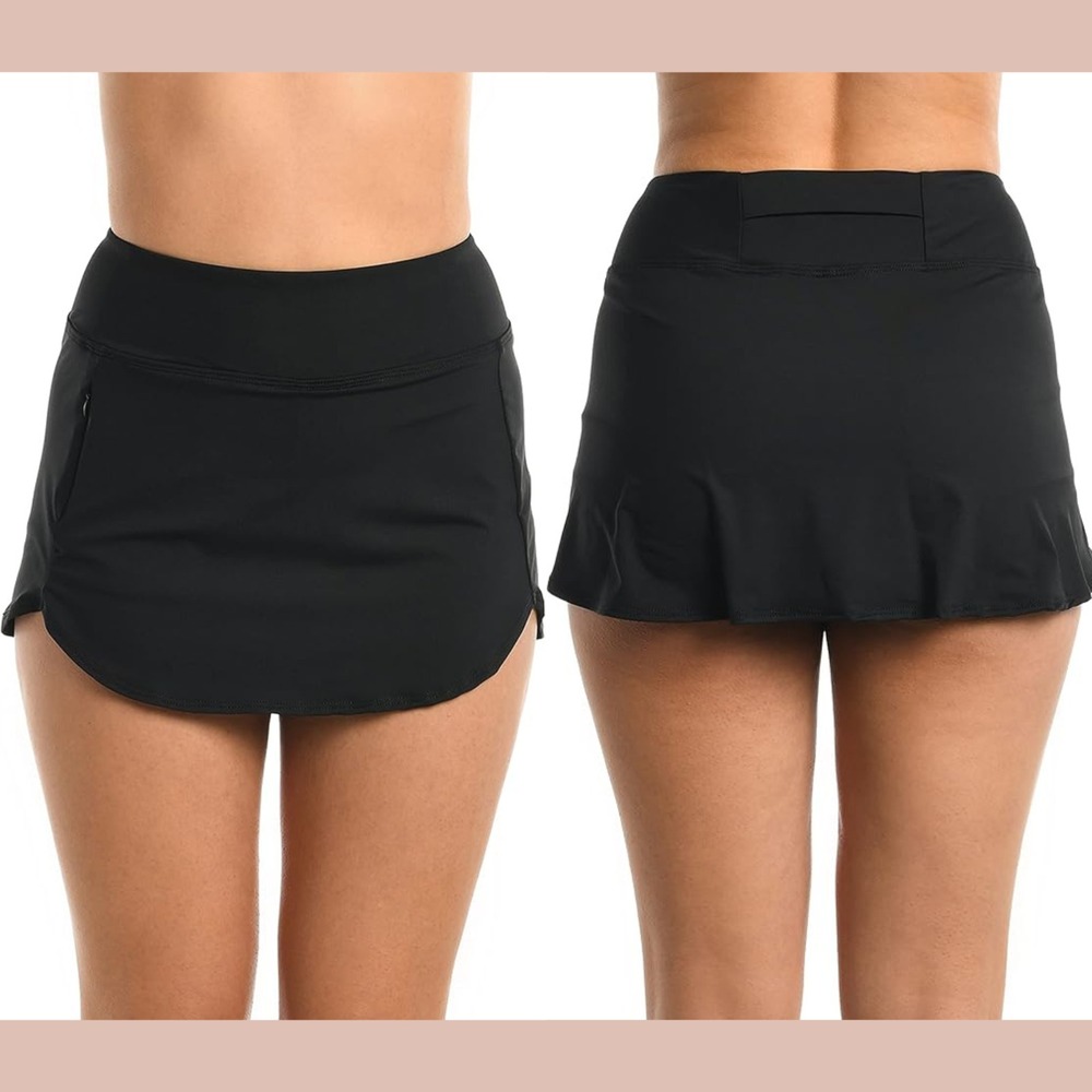 NWT $80 La Blanca [ Medium ] Island Goddess Skort Swimsuit Bottom in Black U1759